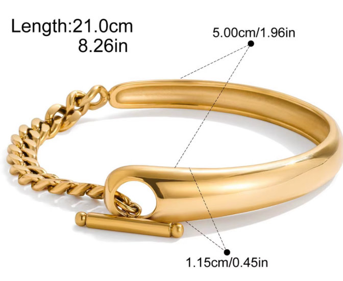 HoopLa – Pulseira de punho por atacado – Pulseira de Duplo Punho e Fecho Cubano 14K Ouro PVD à Prova de Água3