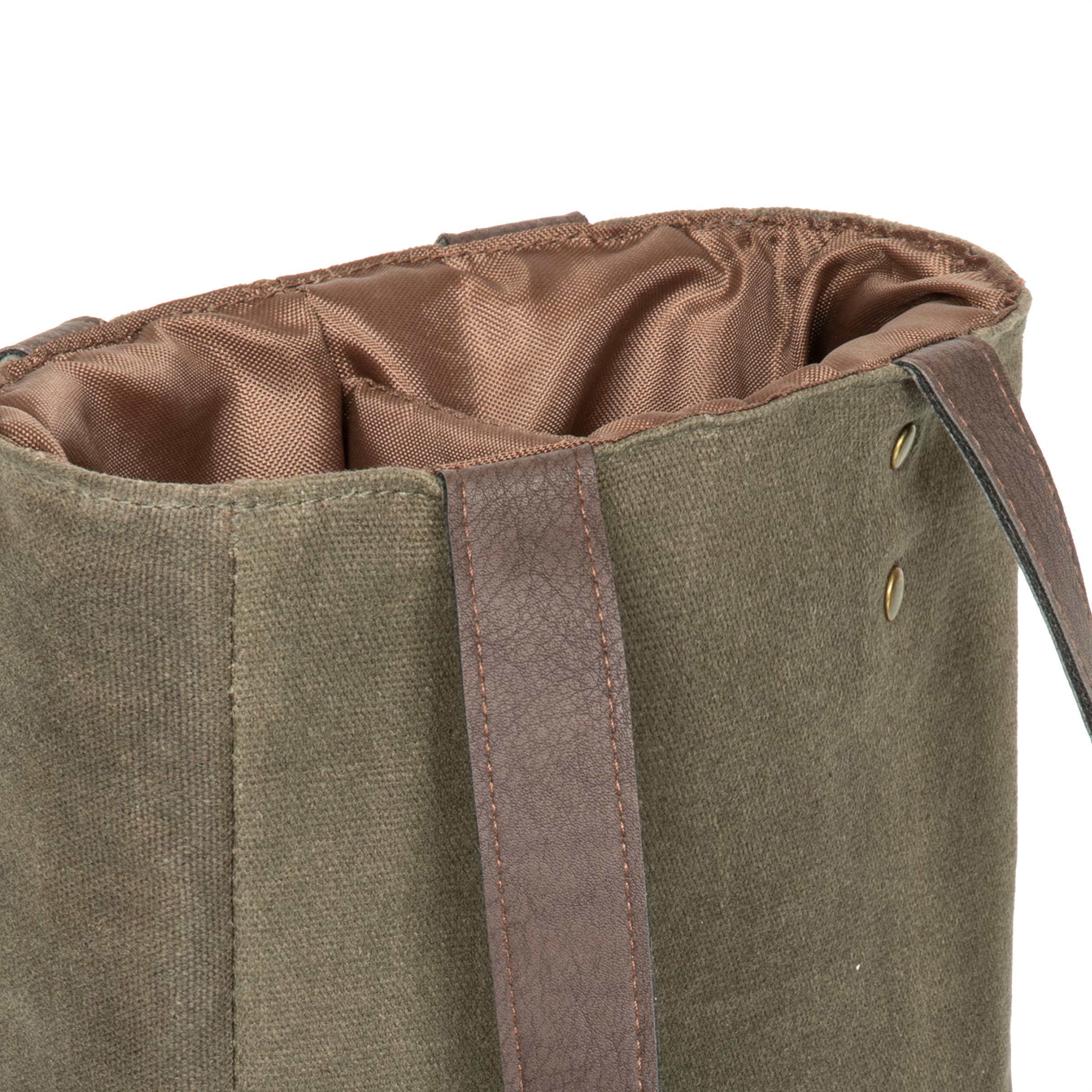 Khaki Green with Beige Accents 2 Bottle Insulated Wine Cooler Tote Bag - Distressed Canvas for wholesale on Faire10