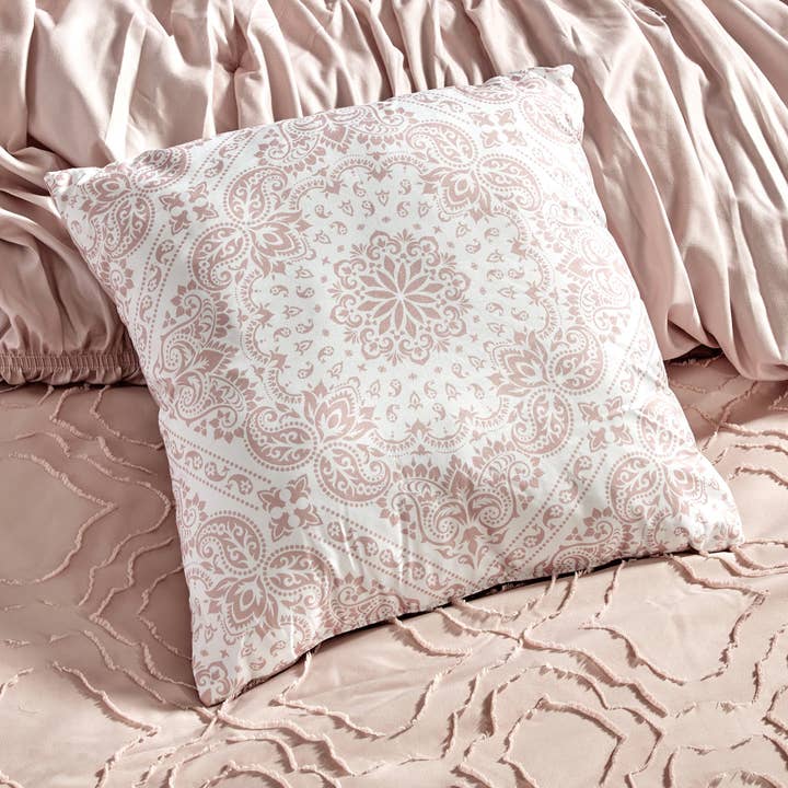 Linen Mart – Großhandel Bettwäsche-Set – Ultraweiche rosa plissierte Bettdecke mit Rüschen - 7-teiliges Set