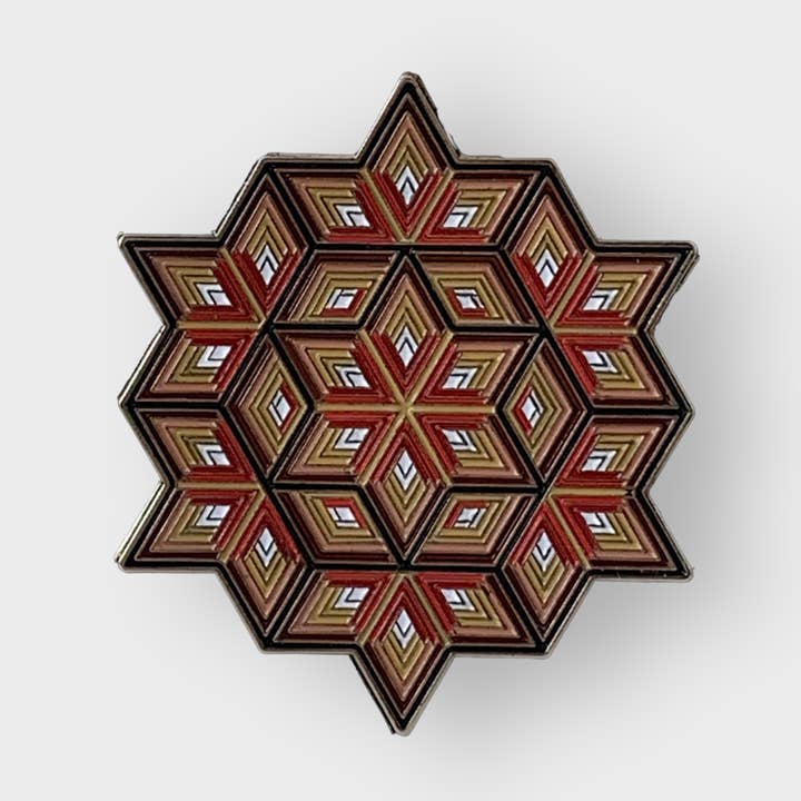 Quilt Block Enamel Pin - Diamond Log Cabin Star - Pink for wholesale by Built Quilt