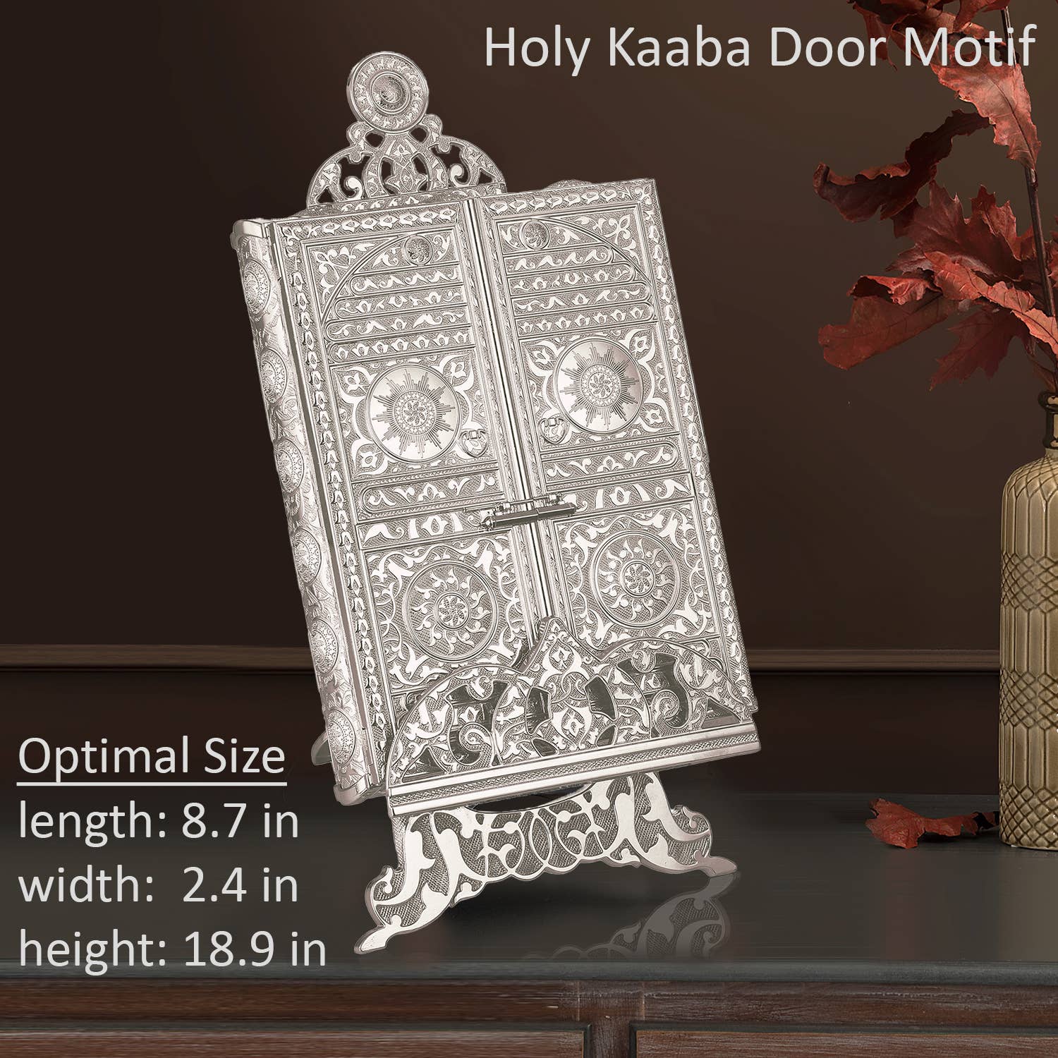 Hakan - Wholesale Decorative Box - Luxury Metal Quran Box with Stand, Gold, and Nickel9