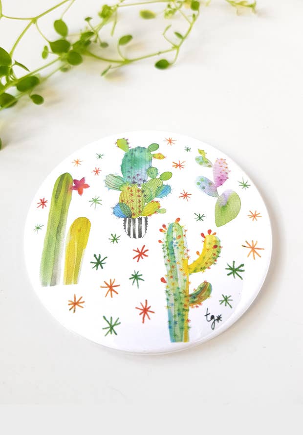 Thévy Guex - Wholesale Compact Mirror - WATERCOLOR MULTICOLOR CACTUS POCKET MIRROR1