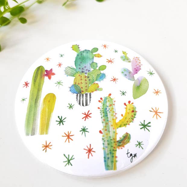 Thévy Guex - Wholesale Compact Mirror - WATERCOLOR MULTICOLOR CACTUS POCKET MIRROR1