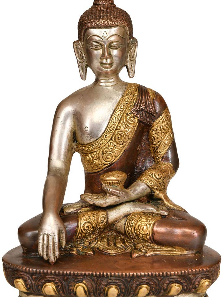 20,3 cm große buddhistische Gottheit Buddha in Bhumisparsha Mudra aus Messing für den Großhandel von Exotic India Art