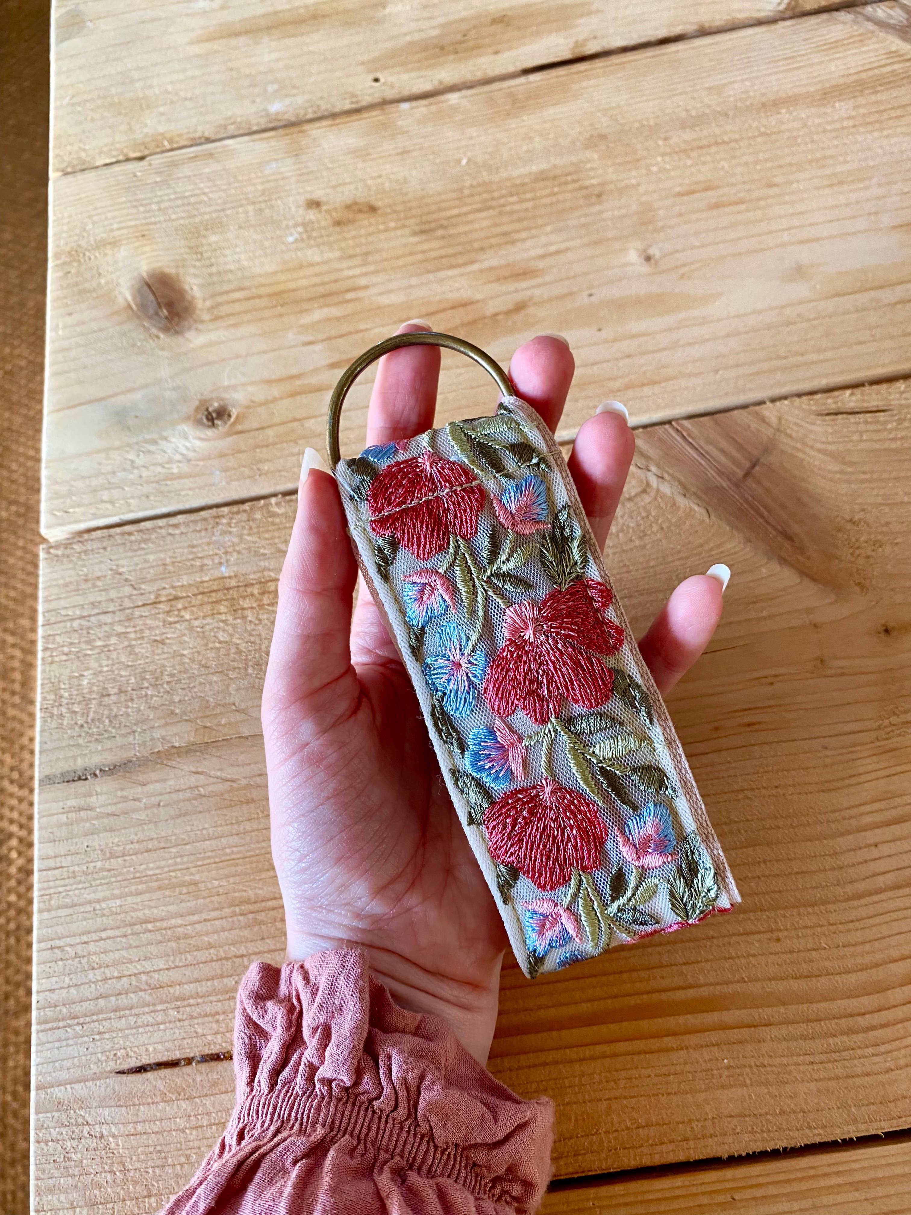 Temple of Treasure - Wholesale Keychain - Women's - Rosebud flora ~ floral fabric keychain ~ gifting 1