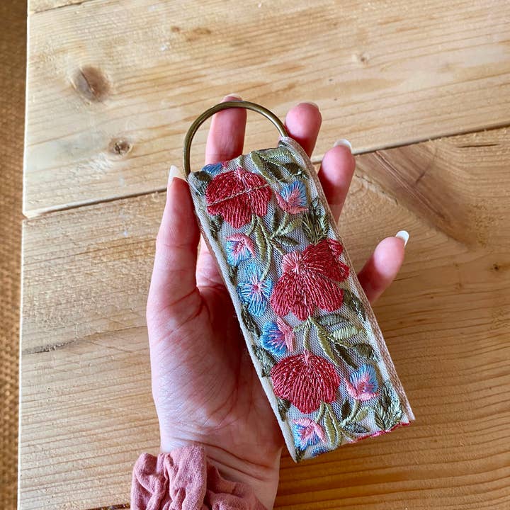 Temple of Treasure - Wholesale Keychain - Women's - Rosebud flora ~ floral fabric keychain ~ gifting 1