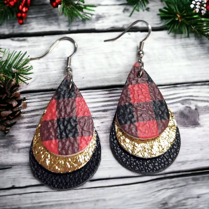 Plaid rouge/ larmes dorées et noires pour la vente par Bushleys Beauties, LLC