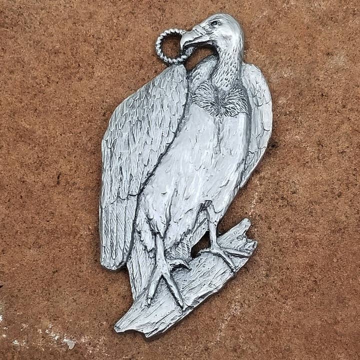 White Backed Vulture Pewter Ornament, Christmas Ornament, Bird Ornaments, Wildlife Figurine, Nature Art, Metal Bird Figurine for wholesale by Schumann Sculpture