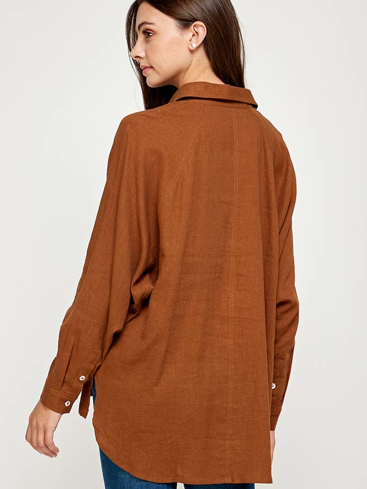 FUN2FUN - Wholesale Button Down Shirt - Women's - LINEN BLEND SHIRT25