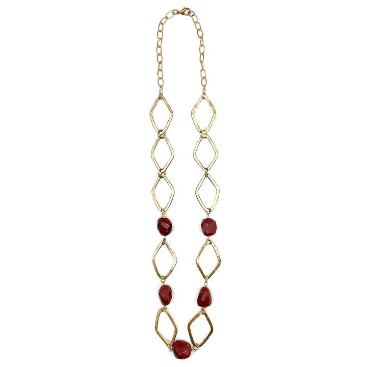 Anju Jewelry – Colar pingente/pendente por atacado – Colar longo banhado a ouro com pedras de jaspe vermelho