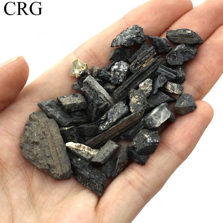 1 KILO LOT - Unpolished Black Tourmaline Chips Mixed Sizes for wholesale by Crystal River Gems LLC
