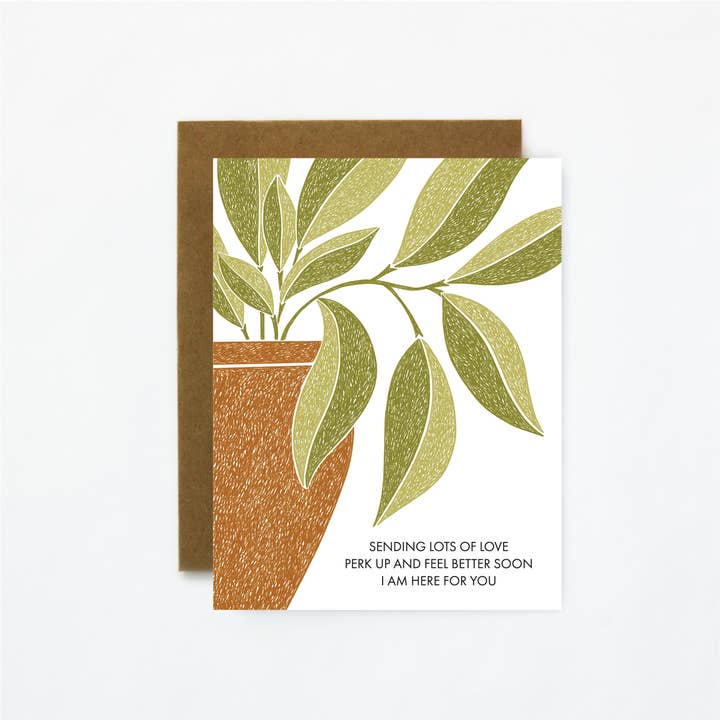 Perk Up Plant-Sympathy, Get Well Soon Greeting Card for wholesale by Quiet Lines Design