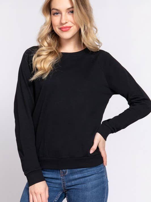 Long Raglan Sleeve Crew Neck French Terry Sweatshirt for wholesale by Vanilla Monkey