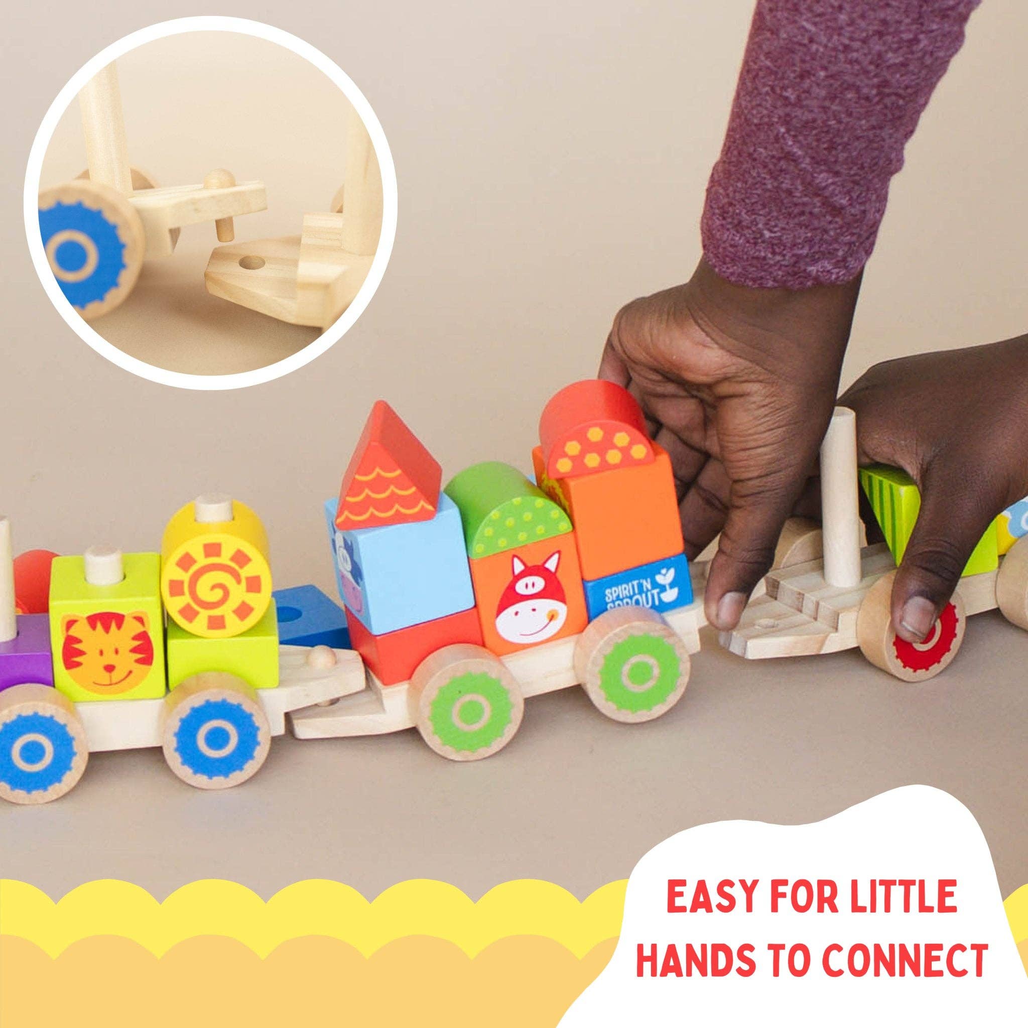 Spirit 'N Sprout - Wholesale Wood Toy - Kids - Farm Wooden Train Set for Kids - Pull Along Stacking Train5