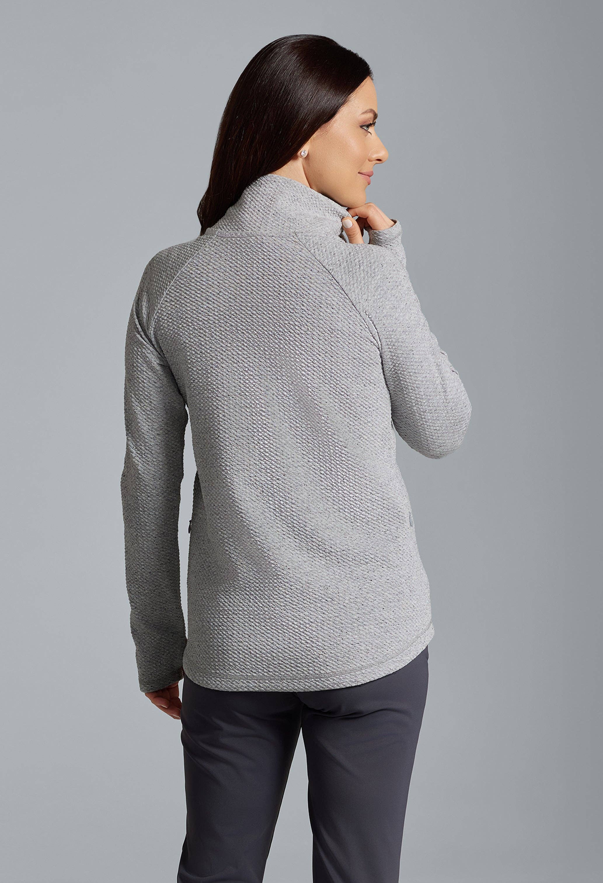 IBKÜL - Wholesale Sweatshirt - Women's - Solid Popcorn Stitch Asymmetrical Zip Pullover 2.018