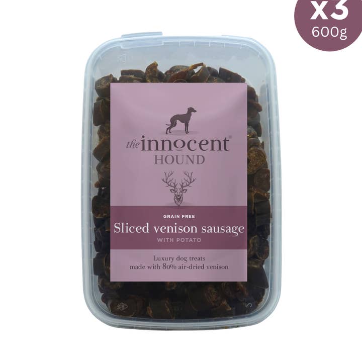 Sliced Venison Sausages with Potato 600g for wholesale by The Innocent Hound