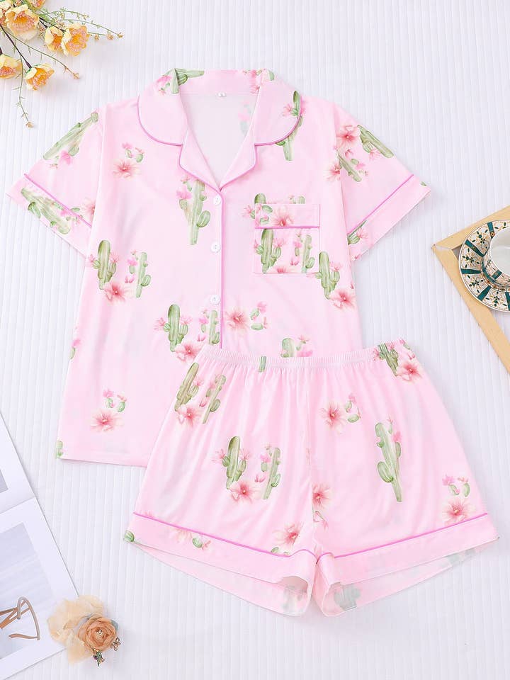 Conjunto de Pijama con Estampado de Flores de Cactus para venta al por mayor de Tickled Teal