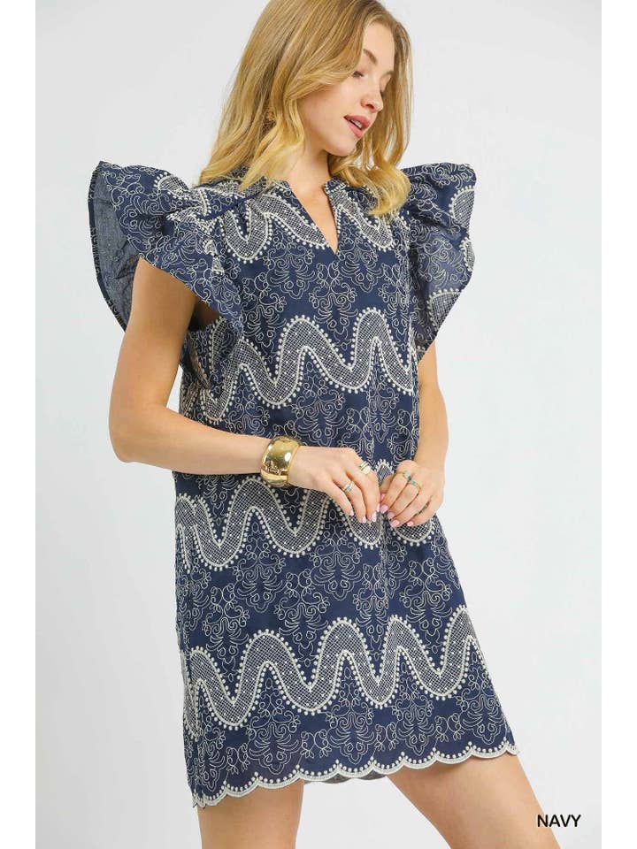 Vanilla Monkey - Wholesale Dress - Women's - Scalloped Hem Embroidered Mini Dress