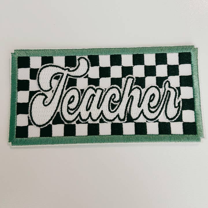 TEELUX - Wholesale Patch - 4" Checkered TEACHER - Embroidered Hat Patch2