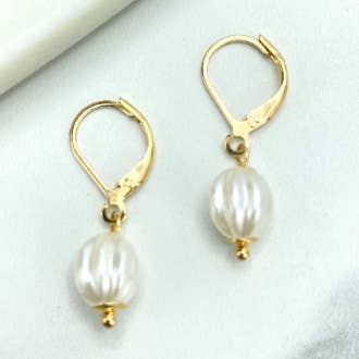 18k Gold Filled Simulated Baroque Freshwater Pearl Hoop Huggie Earrings for Women, Pearl Drop Dangle Earrings, Wholesale for wholesale by Luxus Accessories
