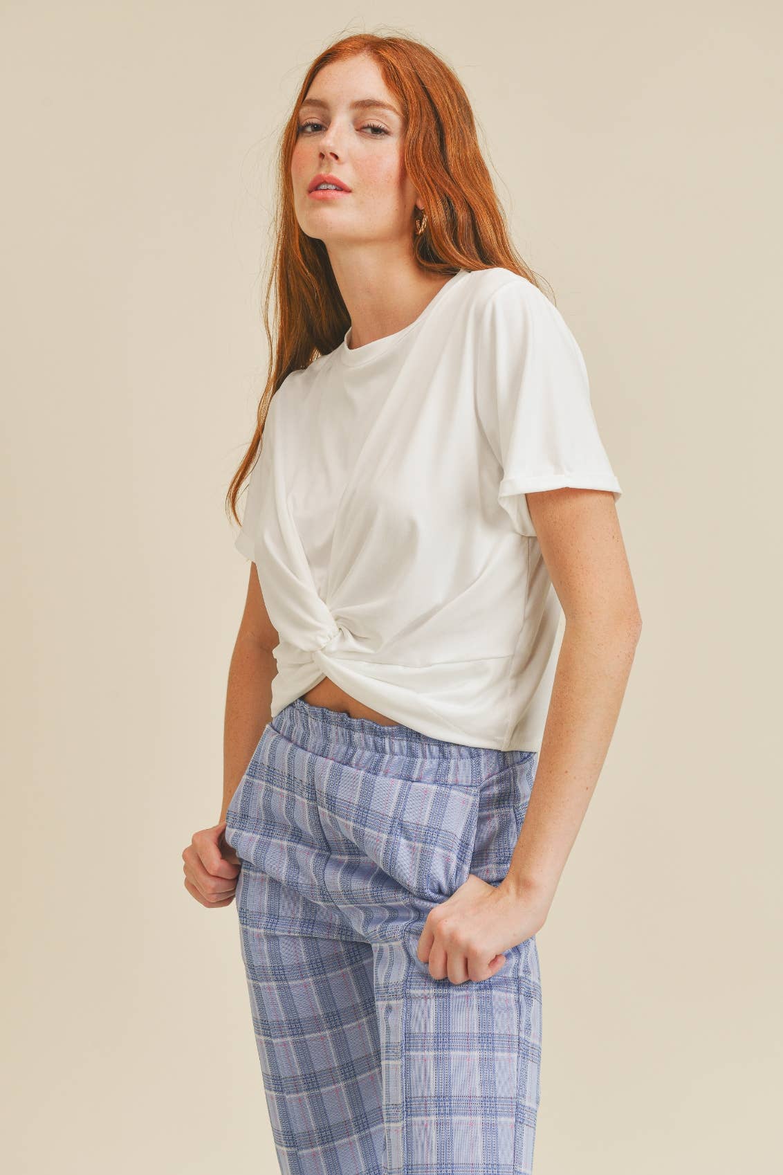 IT1001 Lovely Twisted Knot T-Shirt Off White Neutral for wholesale on Faire2