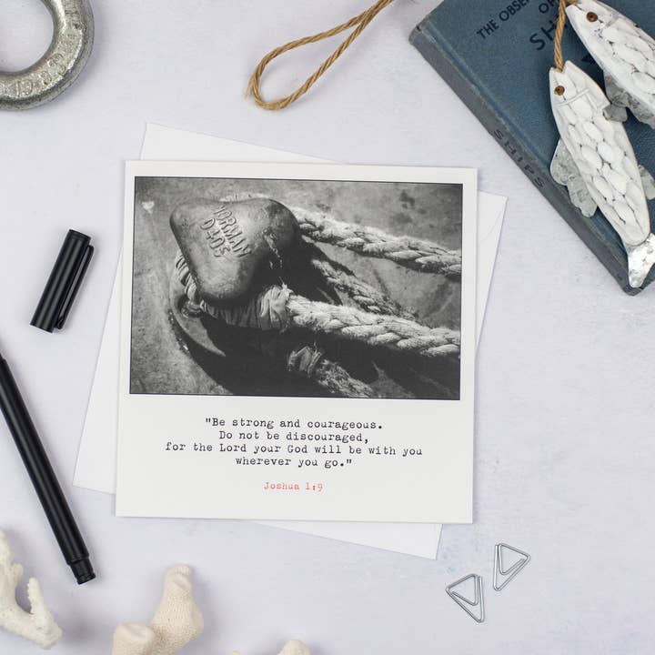 Strong and Courageous Christian Greeting Card for wholesale by Fieldnote