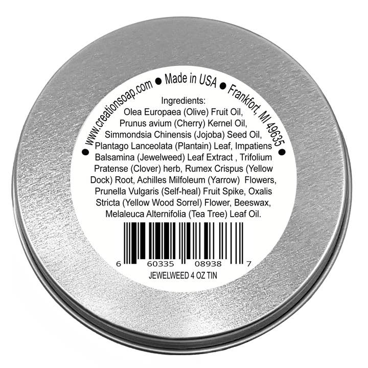 Creation Farm Inc - Wholesale Healing salve/balm/cream - Jewelweed Herbal Salve Tin 4 Oz for Itchy Rashes Red Patchy Skin Bug Bites Burns and Wounds1