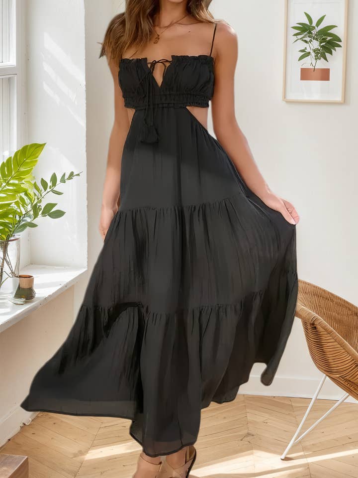 Ulivary – wholesale Klänning - Dam – Ulivary midi-klänning med utskuren fyrkantig urringning och tunna axelband5