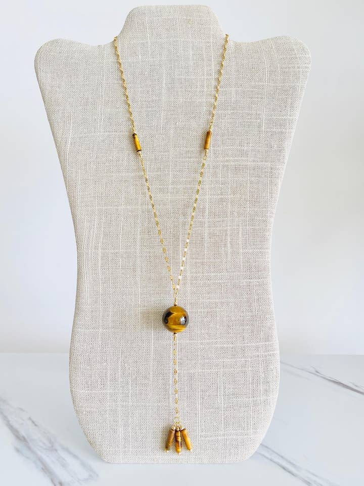 Modern Minimalist Tiger Eye Lariat Necklace for wholesale by Hand Art Soul