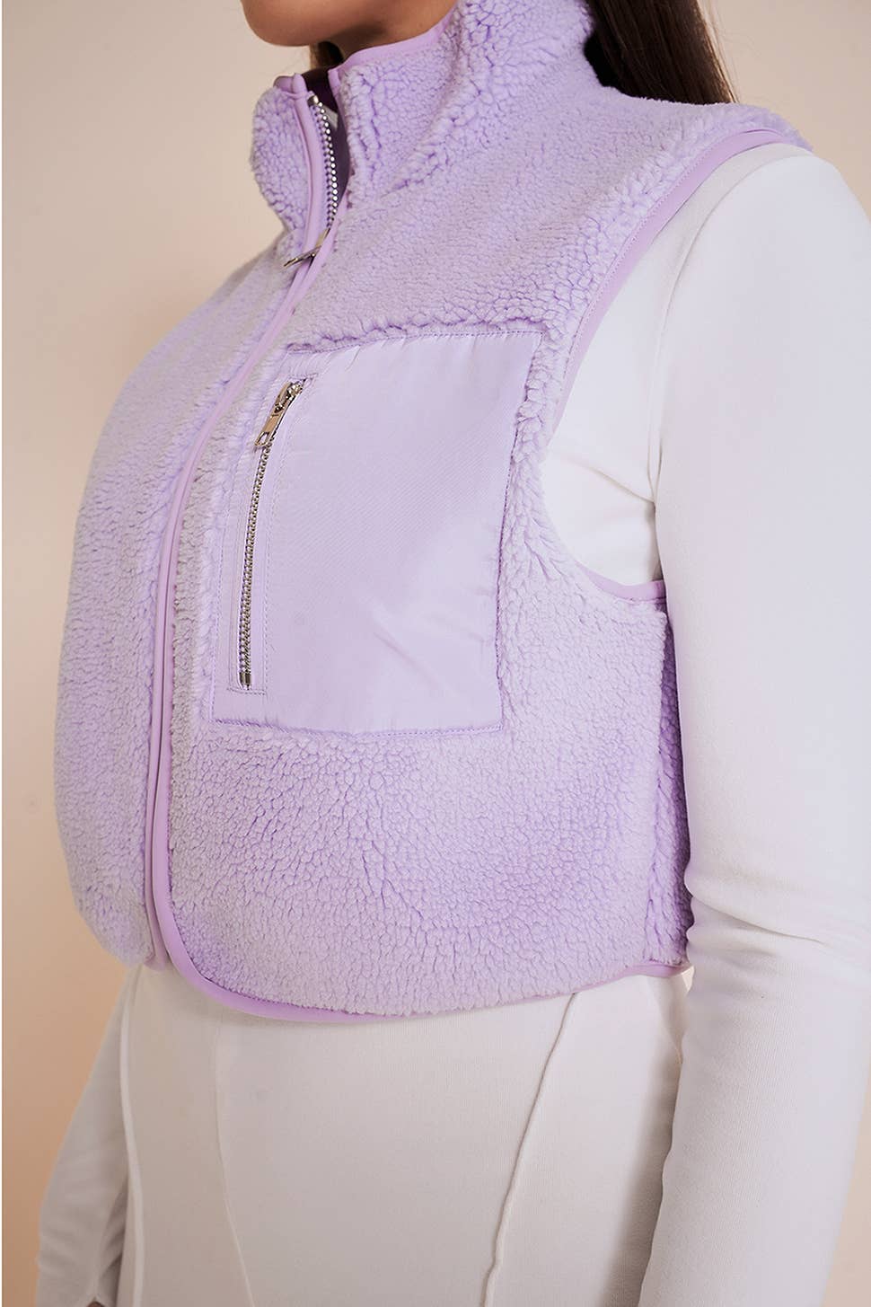 No Vacancy - Wholesale Outerwear Vest - Women's - Boucle cropped high neck vest3