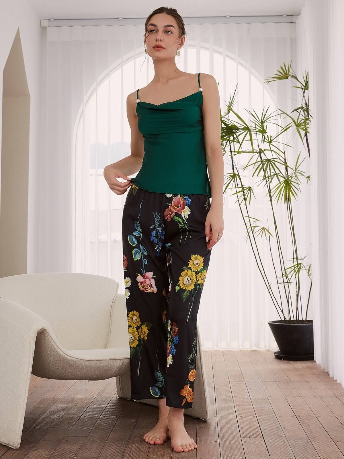 black Floral Pajama Set 3 Pcs for wholesale on Faire5