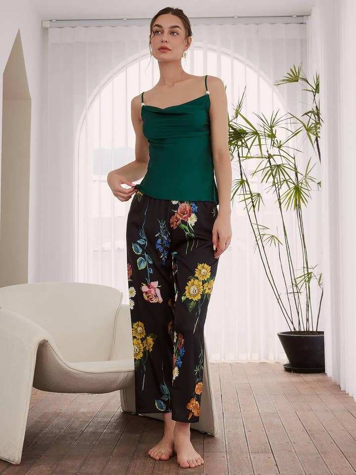 black Floral Pajama Set 3 Pcs for wholesale on Faire5