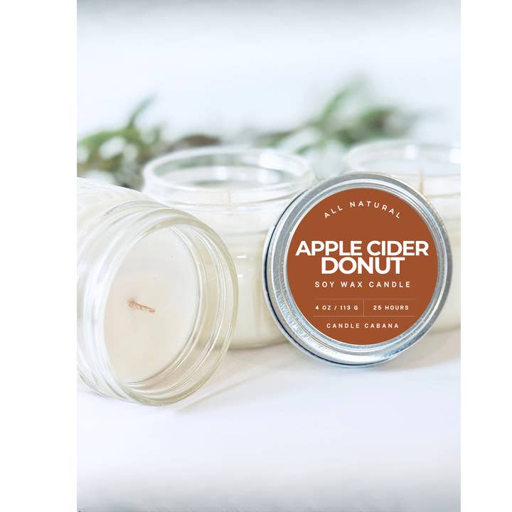 Apple Cider Donut 4 oz Mason Jar Candle -100% Natural Soy for wholesale by Candle Cabana