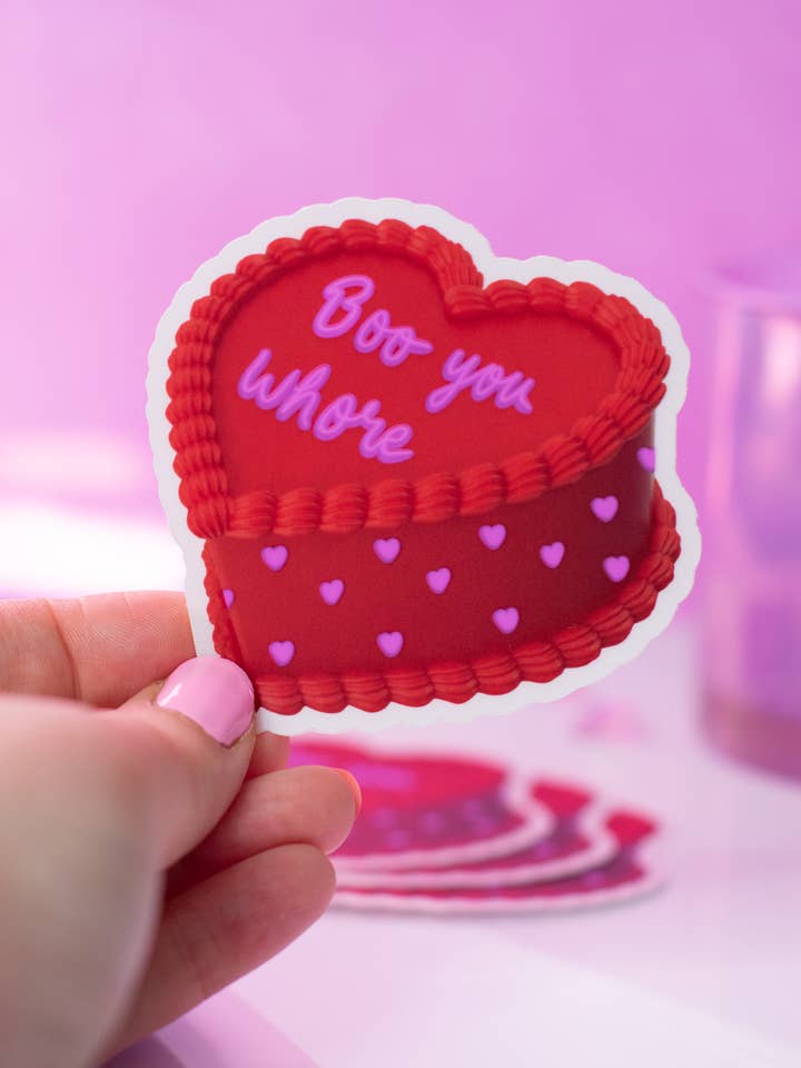 Valentine's Day Cake Clear Vinyl Sticker for wholesale by Kate & Kris