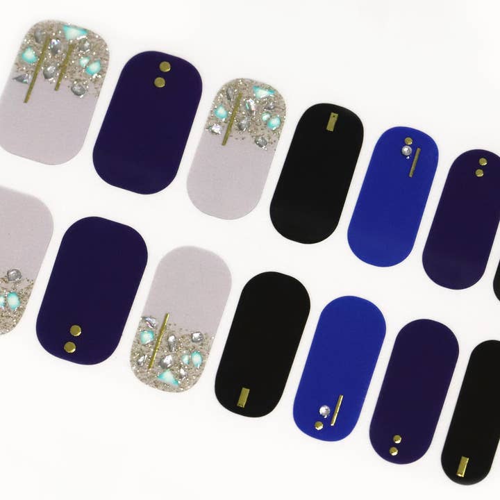 Black Nail Wraps / Navy Blue Nail Polish Strips / Gold Glitter 3D Nail Stickers / Kpop Korean Nail Wraps / Women Nail Wraps Free Shipping US for wholesale by ClebleNails