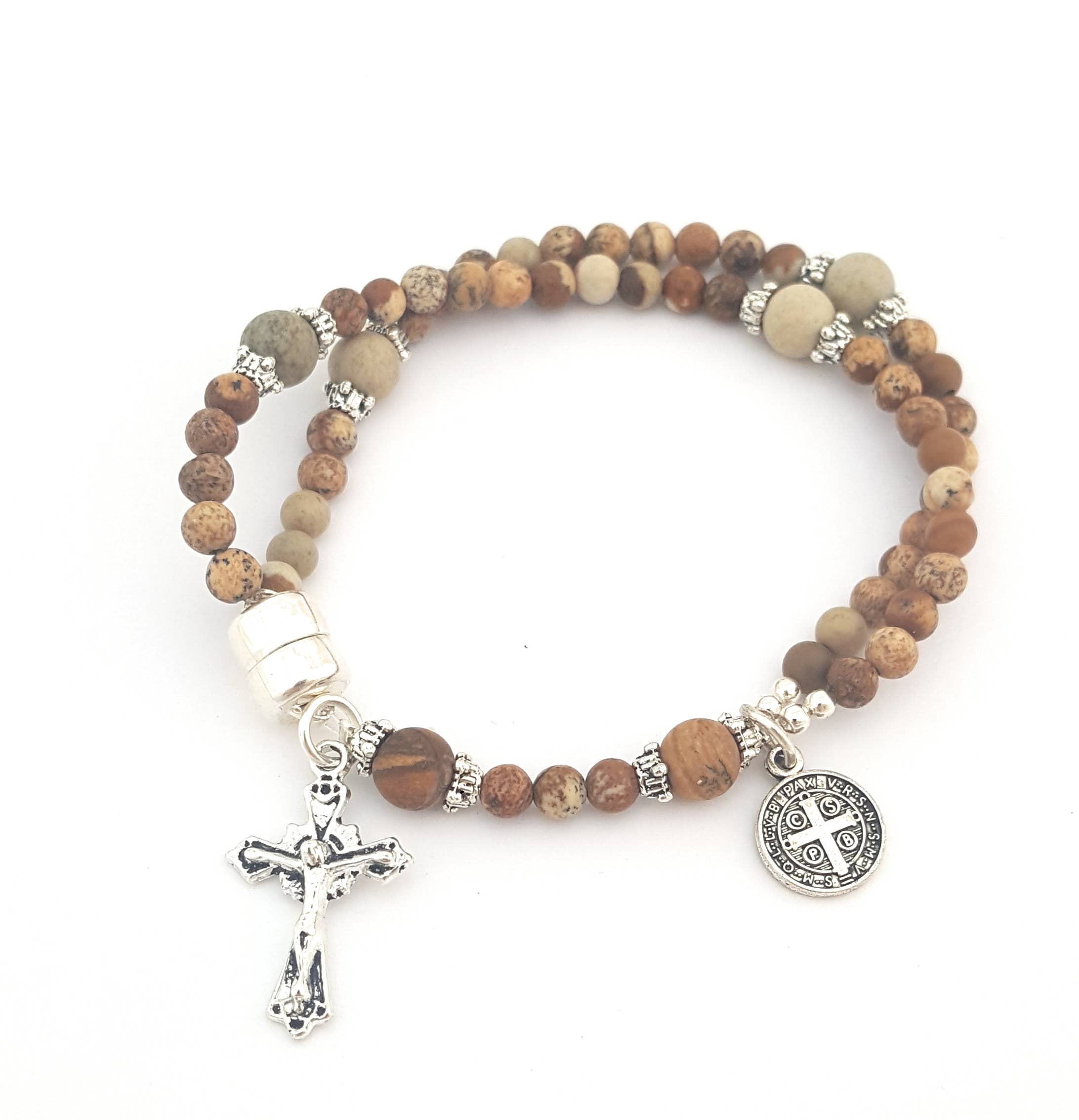 MG Rosary - Wholesale Prayer Beads Bracelet - Picture Jasper Wrist Rosary Five Decade
