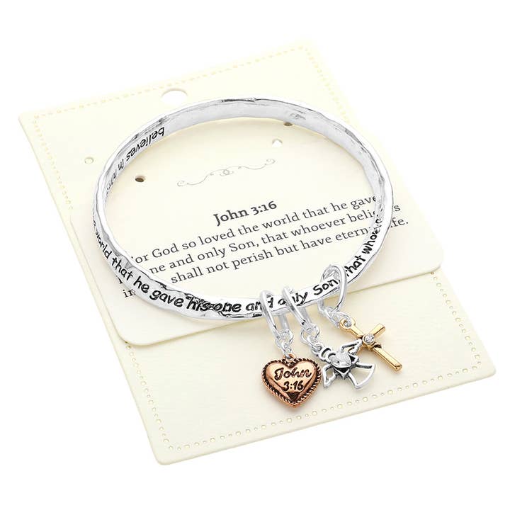 Sensibling Corp. - Wholesale Charm/dangle bracelet - John 3:16 Message Heart Angel Cross Charm Bangle Bracelet
5