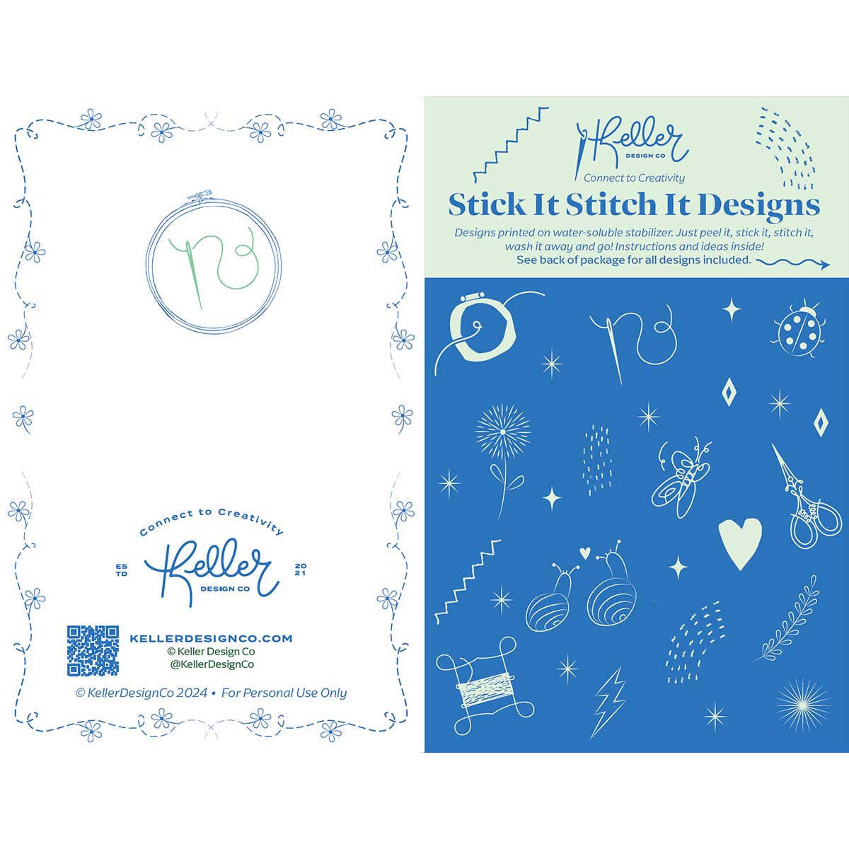 Keller Design Co. - Wholesale Embroidery/Cross Stitch Supplies - Stick It Stitch It Water Soluble Embroidery Patterns-Cats, Books, Rainbows11