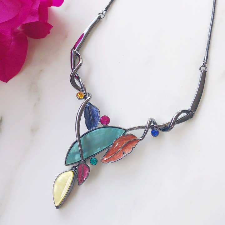 Love Bird Fashion Accessories - Wholesale Bib necklace - Multicolour Resin Enamel Statement Leaf Bib Necklace2