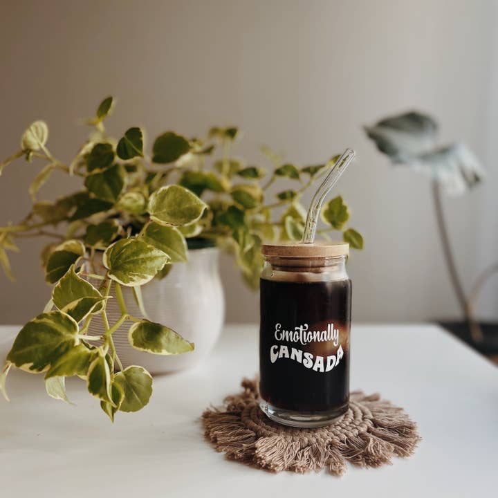 Emotionally Cansada Glass Cup for wholesale by Nomadic Roots