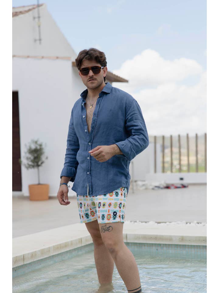 Custi Mikelo - Wholesale Button Down Shirt - Men's - Blue Linen Shirt | Lanzarote
