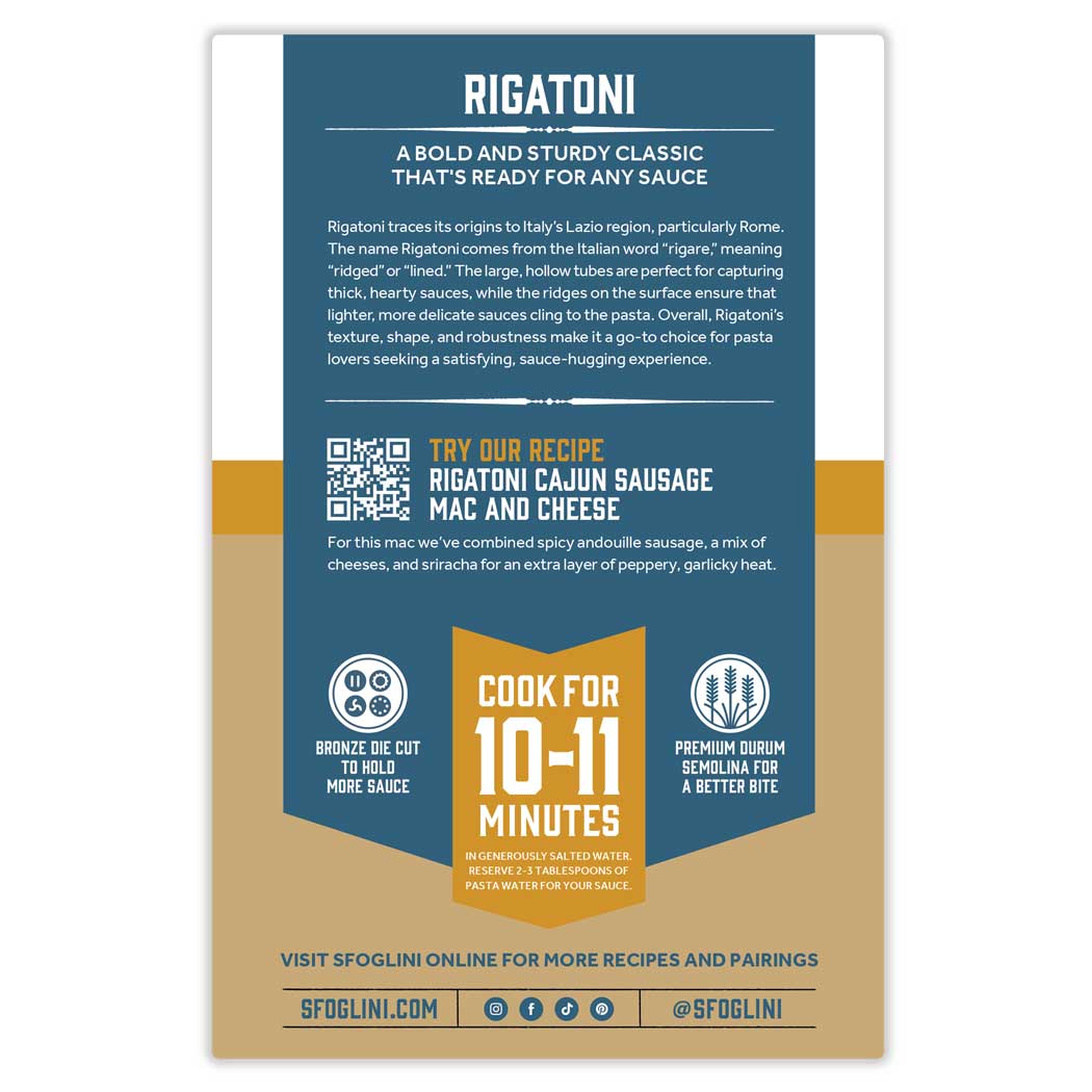 Sfoglini - Wholesale Pasta - Rigatoni, Organic Durum Semolina Pasta1