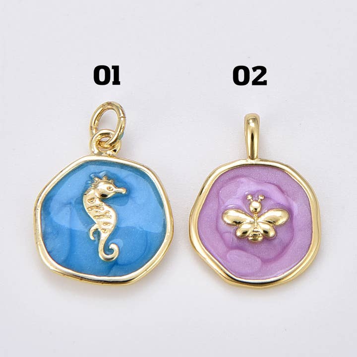 Gold Filled Enamel Seahorse Butterfly Medallion Charm CP1898 for wholesale by Beads Creation