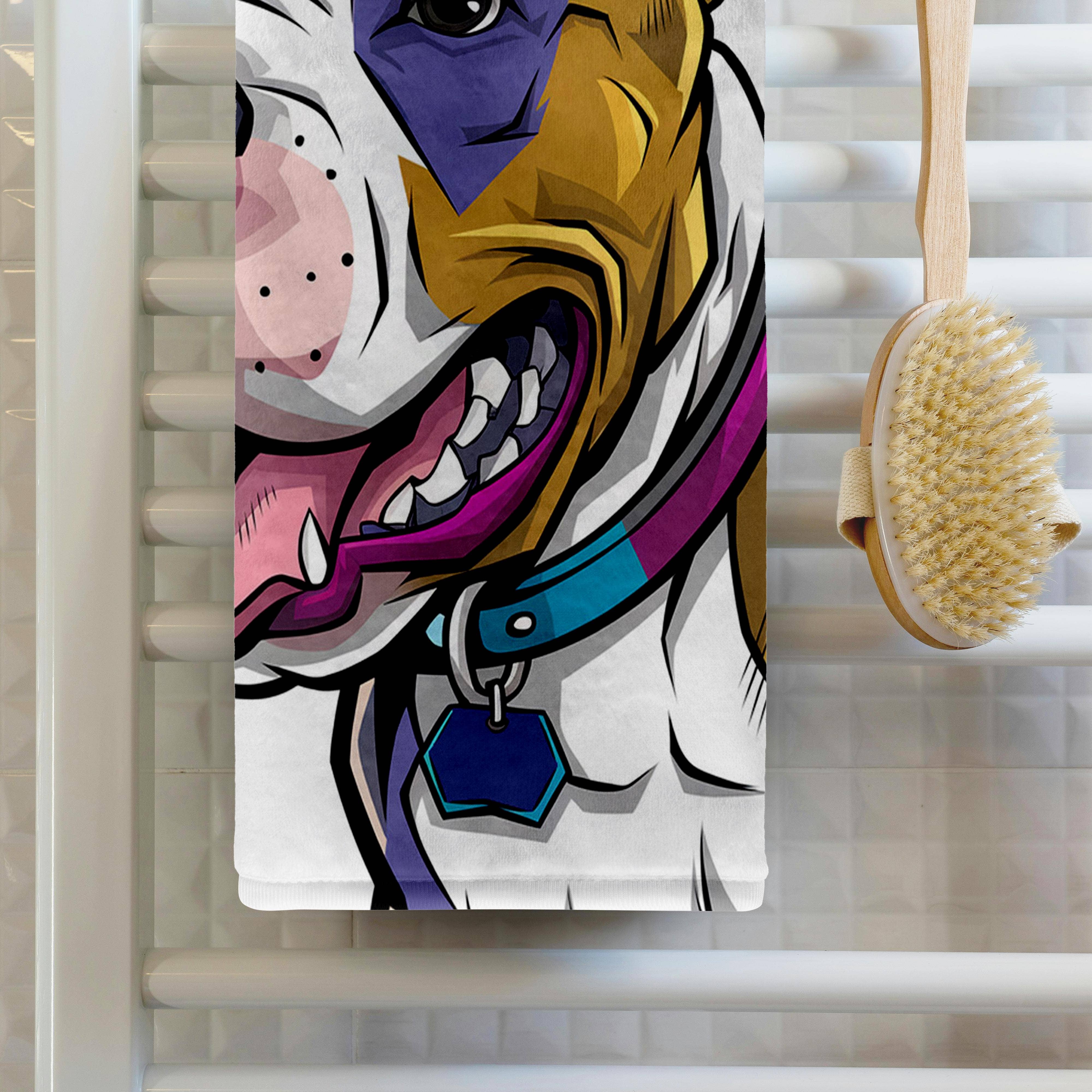3dRose - Wholesale Bath Towel - 3dRose, Funny Cool Abstract Colorful Pitbull Puppy Dog Rescue Dog, Towel1