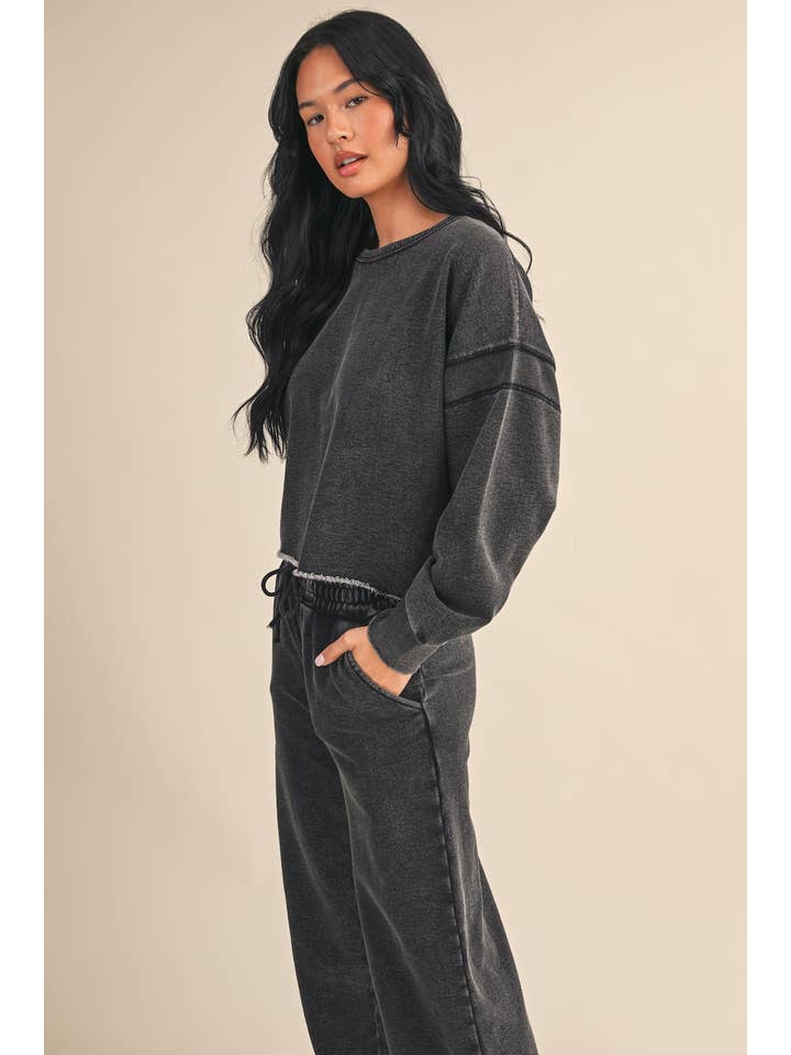 KIMBERLY C - Wholesale Athletic Top - Women's - Denim Wash Cutout Back Layering Fleece-Lined Sweatshirt18