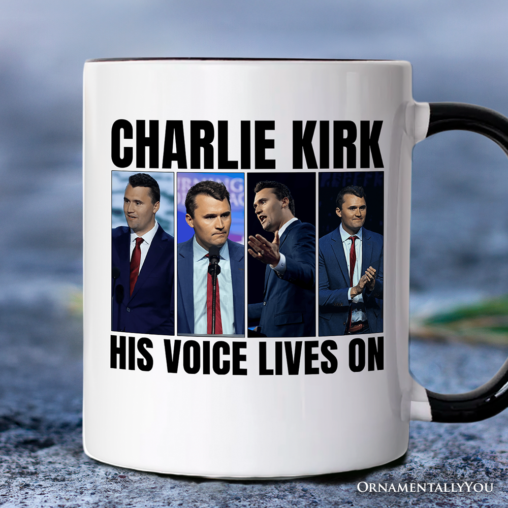 OrnamentallyYou - Vente Tasse à café - Sa voix perdure Tasse graphique Charlie Kirk, patriotique3