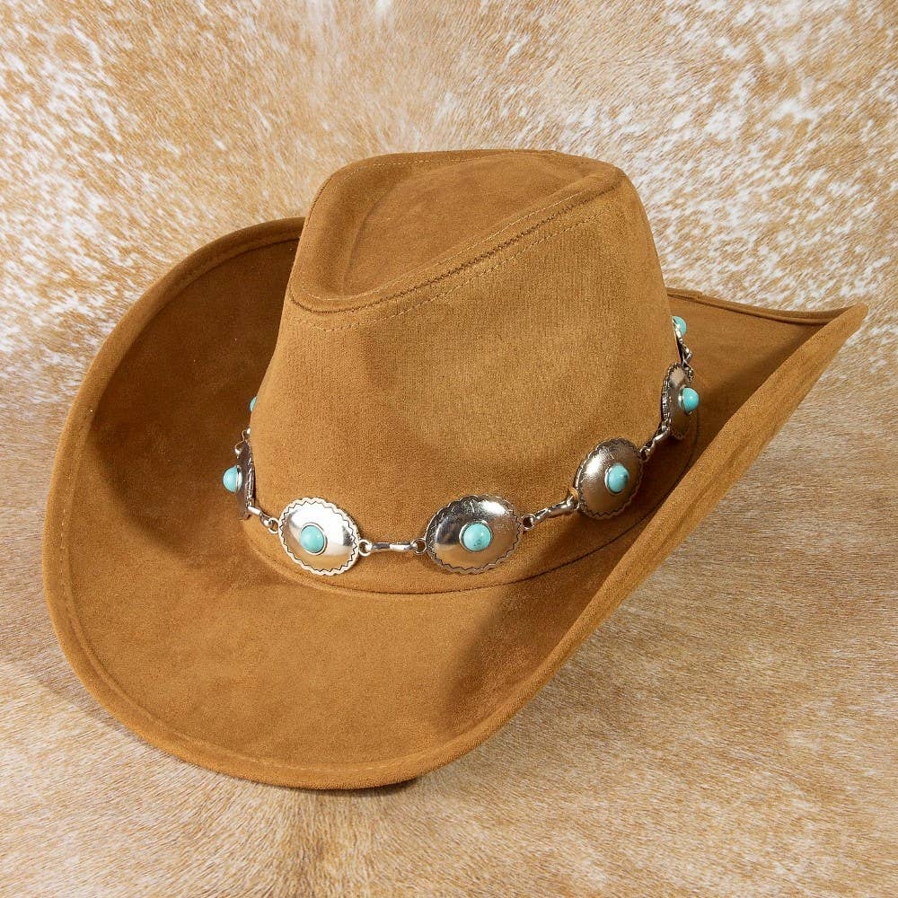 Collections by Fame Accessories - Wholesale Cowboy Hat - Women's - Turquoise Western Concho Chain Cowboy Hat1