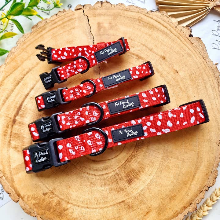 Pet Pooch Boutique - Wholesale Pet collar – Dog - Poppy Toadstool Polkas Dog Collar - OPTIONAL Bow Tie/Flower5