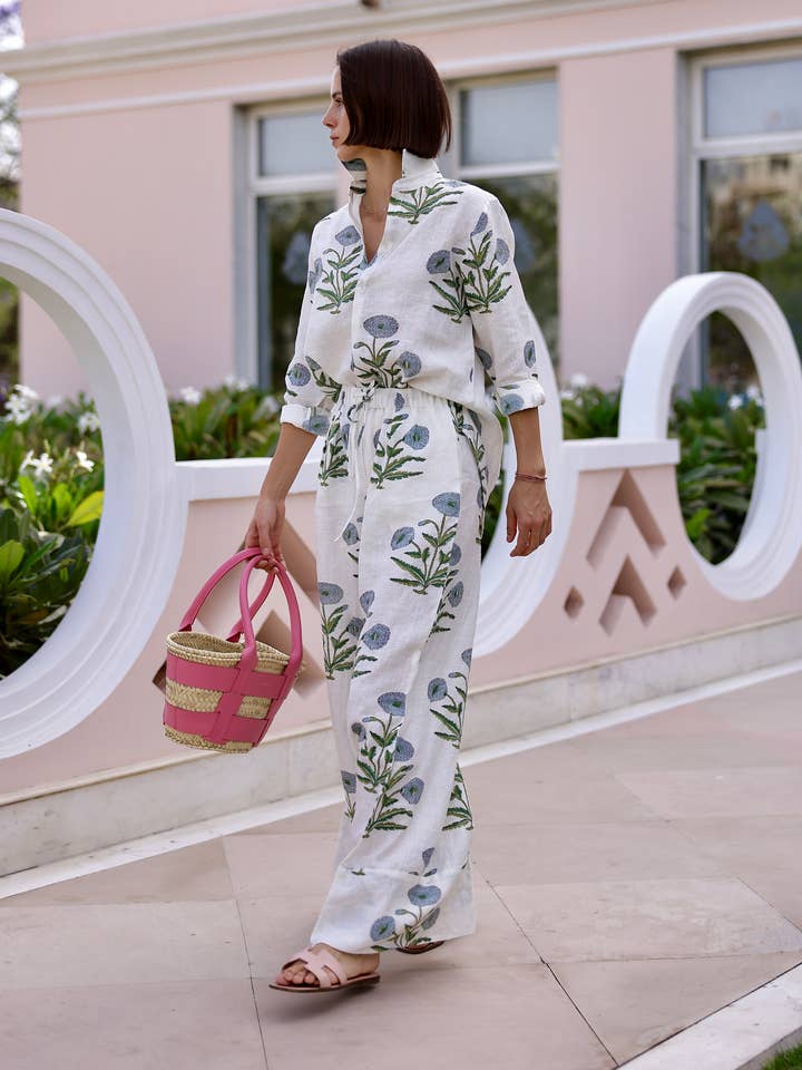 Maison Marigold - Wholesale Pants - Women's - Montecito Wide Leg Pant Blue Flower