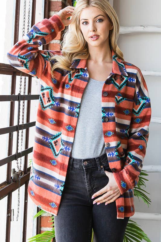 RUGGINA/MULTI GIACCA AZTECA MULTICOLORE CON MANICHE A SBUFFO EJ6712-10 in vendita all'ingrosso su Faire